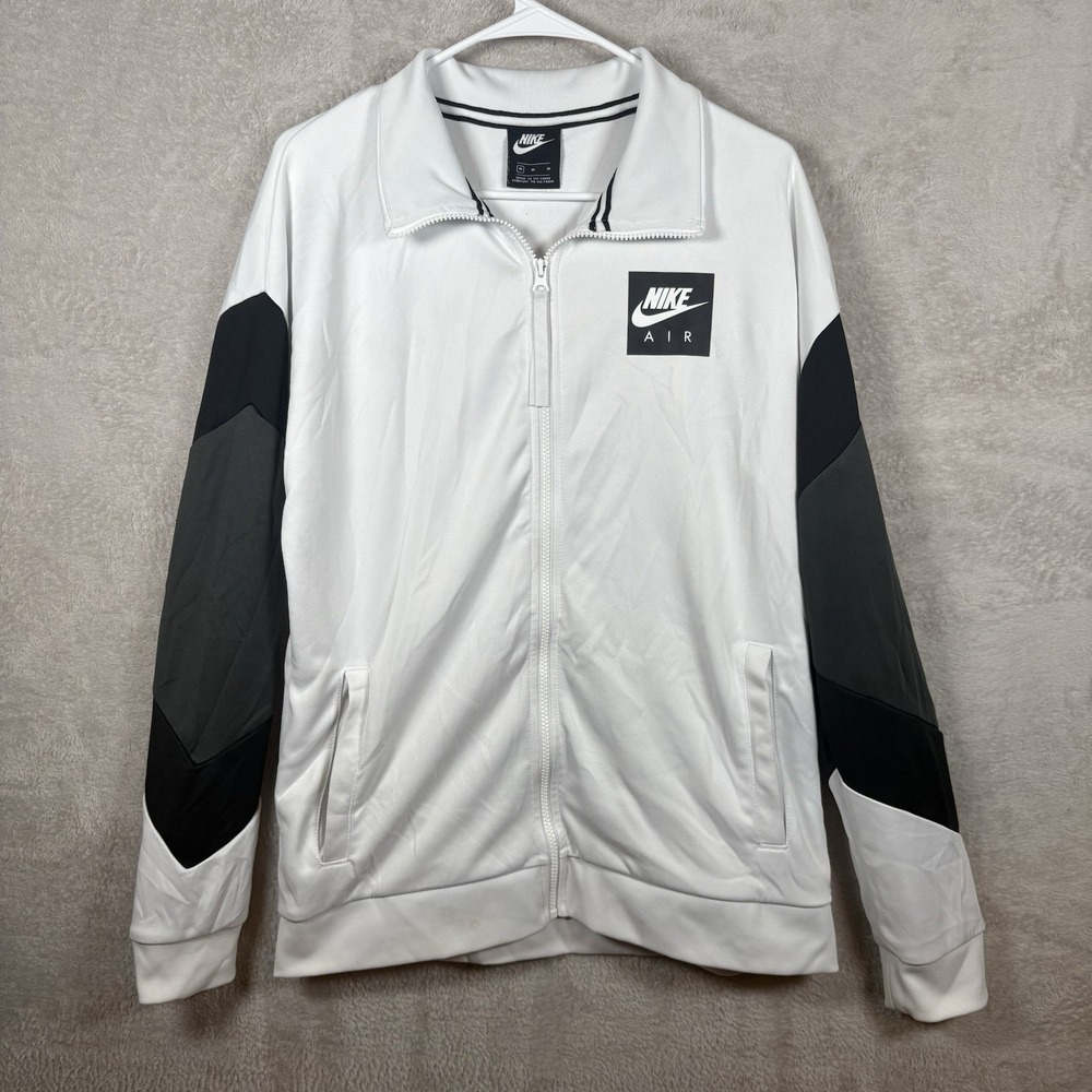 Nike AJ5321 Air Track Jacket Full Zip White Black Back Logo‎ Mens Size Medium
